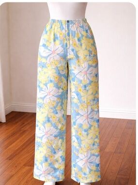 Rum Runner 100% silk retro Light Blue Floral Pants size M